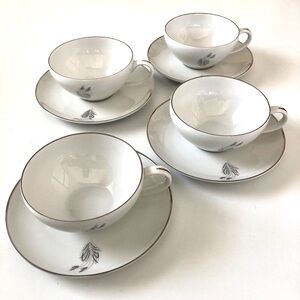 Vintage Fukagawa Arita China Set Of 4 Cup & Saucer Hand painted Moonlight #715
